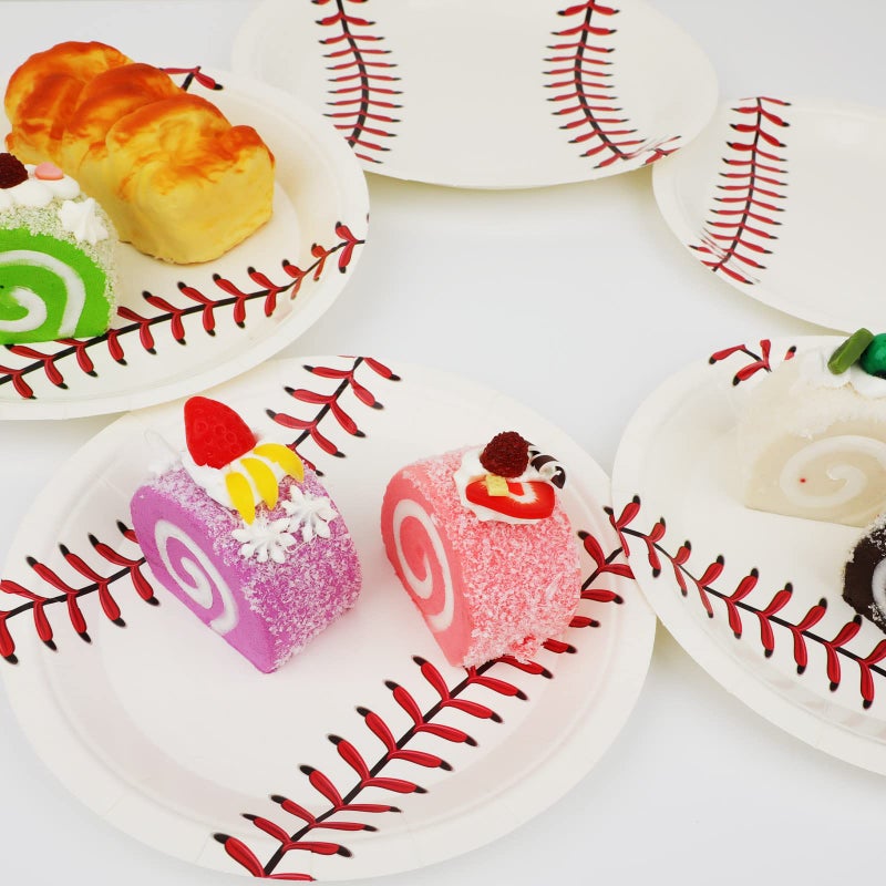 Wiooffen 72pcs Baseball Party Supplies Bundle Paper Plates Set Disposable Baseball Party Dinner Dessert Plate Birthday Tableware Decorations Favors for Boys and Girls, Including 36pcs 9"" and 36pcs 7"" Plates - Image 4